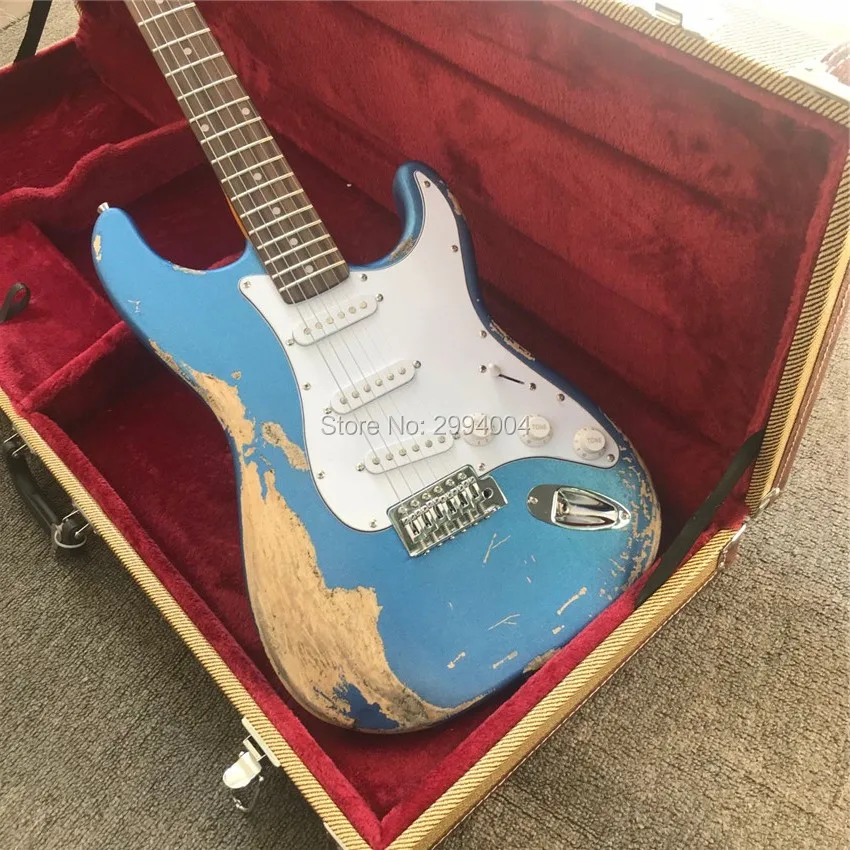 

Inventory antique imitation of the old electric guitar, S.T metallic blue, do old guitar, free shipping, real photos