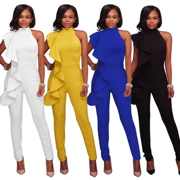 

One-Shoulder Ruffle Bodycon Rompers Women Jumpsuit Spring Sleeveless Elegant Sexy Party Club Overalls