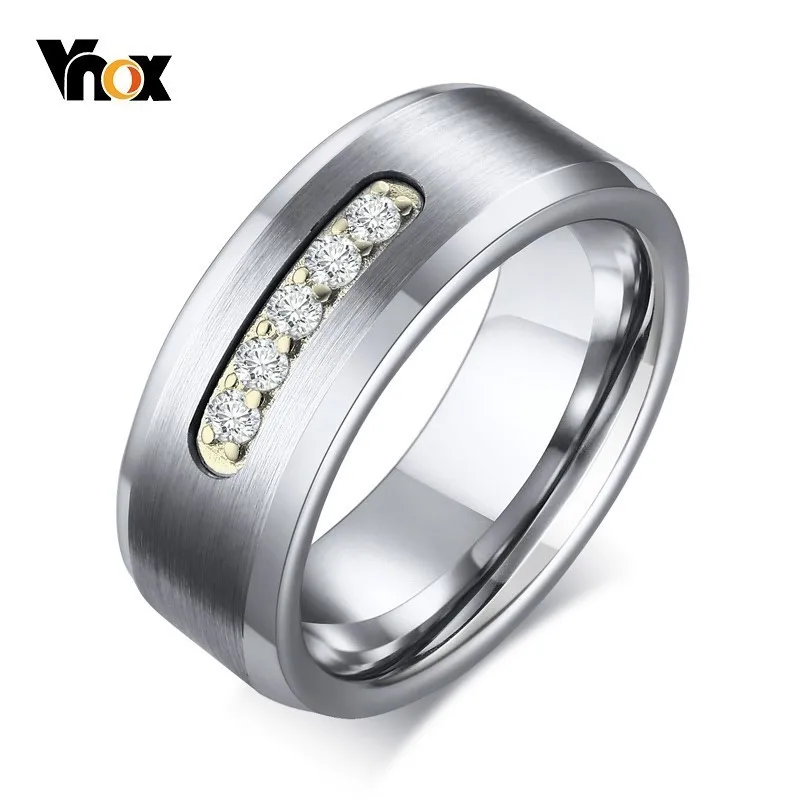 

Vnox Mens Tungsten Carbide Wedding Bands Ring Matte Finished with Bling Cubic Zirconia Inlayed Male anillo anel Gifts