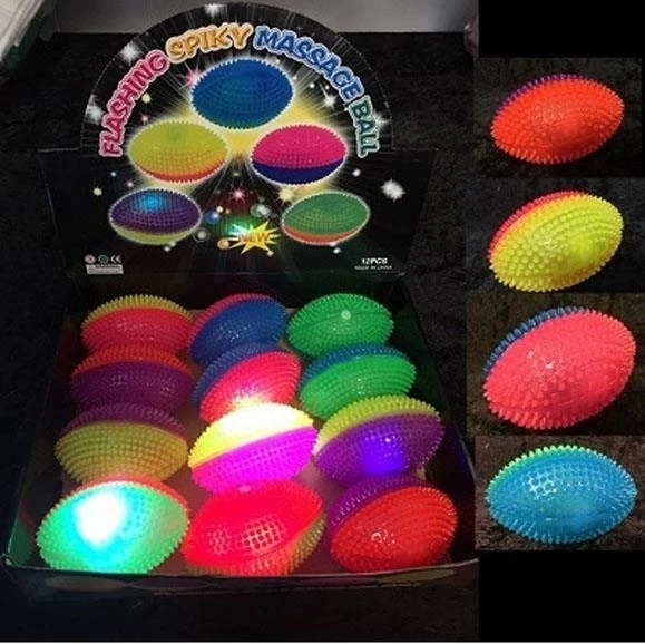 4 Pieces of Spiky Light Up Flashing Footballs Made From Soft Rubber in Assorted Colors 