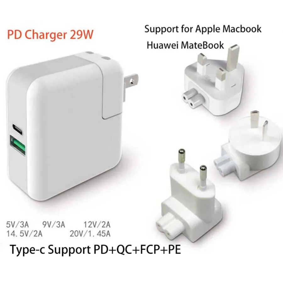 

QC 3.0 Charger Type C PD for Apple iphone8/X/PLUS/Mac For Huawei Mate Book Notebook Folding Dual U Phone Charger Travel Charger