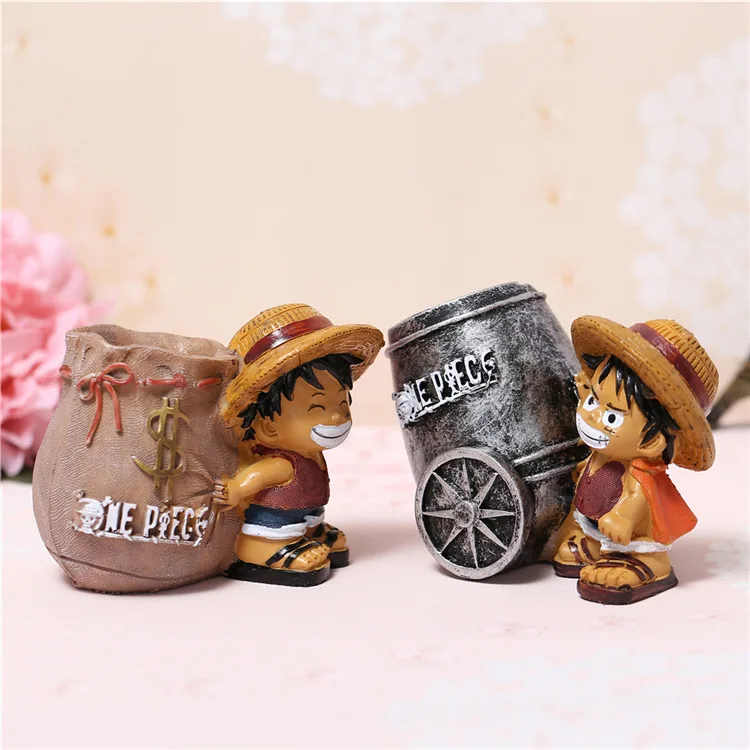 

Japan Anime One Piece Luffy Resin Action figure Office Pen Holders Craft Gift Monkey D Luffy Desk Pencil Pot Kids Toys