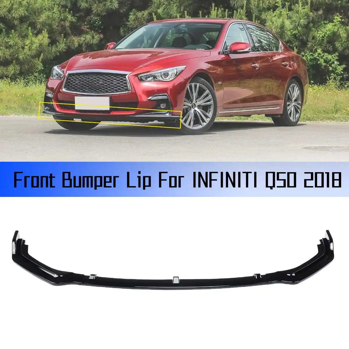 3 piezas parachoques delantero alerón labio de barbilla para Infiniti Q50 2018 modo Base solo piezas exteriores de coche anticolisión brillo negro parachoques