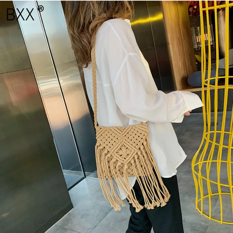 

[BXX] Women's Single Shoulder Crossbody Bag All-match Flap 2019 Fashion Female Tide Summer Weave Beach Package Tassel Bag HE796