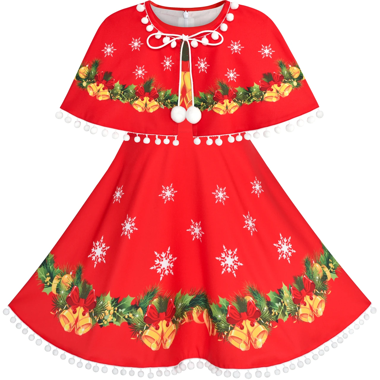 Flower Girl Dress Jingle Bell Red Cape Cloak Christmas Year 2020 Summer Princess Wedding Party Dresses Kids Clothes Pageant | Детская