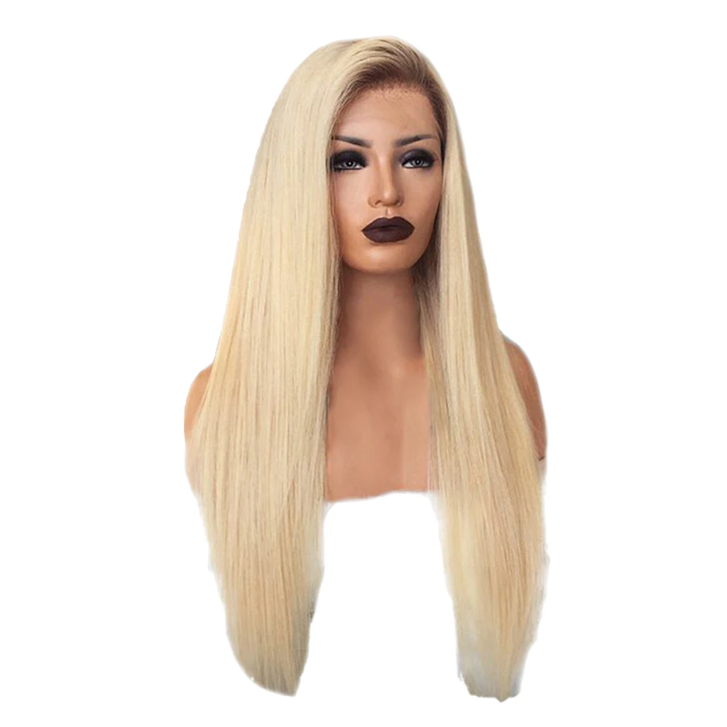 26 inch Synthetic Lace Front Wigs Heat Resistant Full Wig Long Straight Hair Light Gold