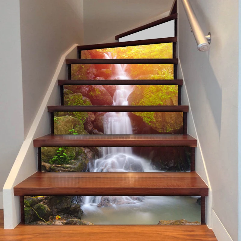 

DIY 6pcs 3D Waterfall Stairs Risers Mural Vinyl Stickers Decal Wall Paper Decor
