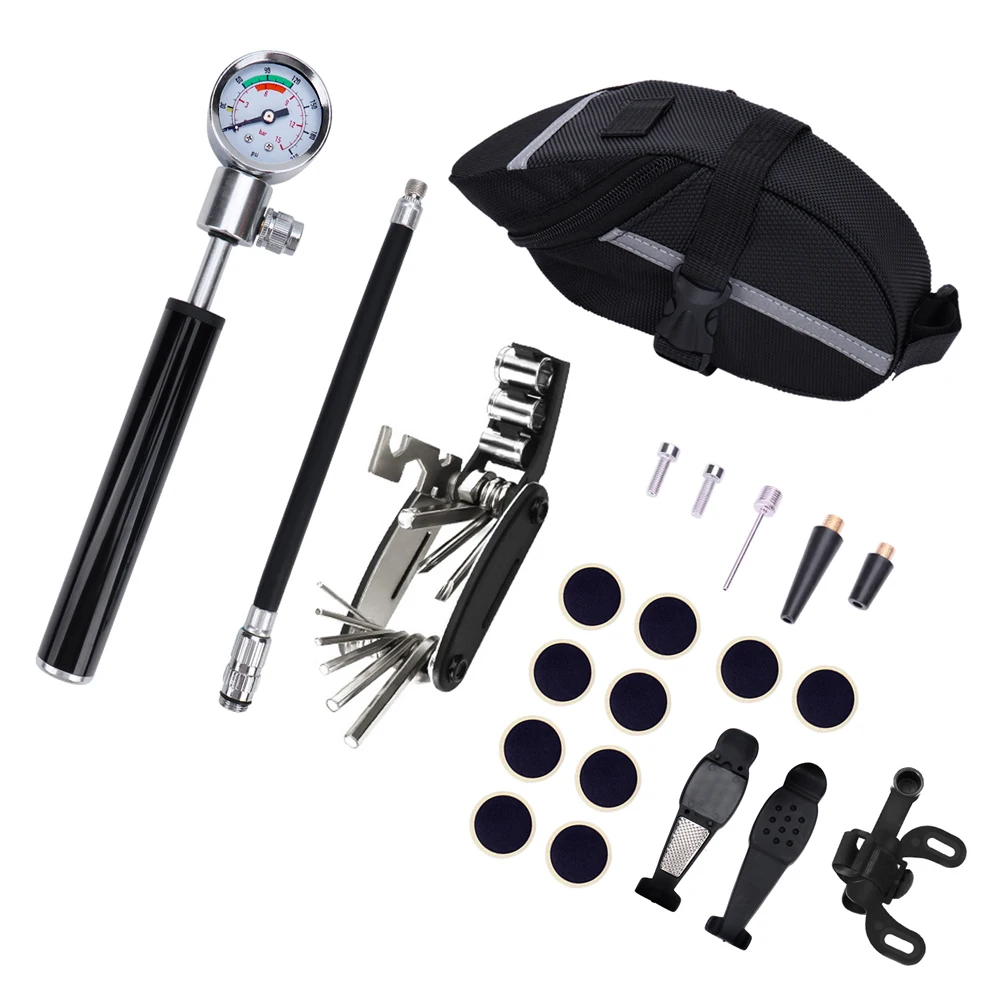 

22 in 1 Multifunction Bike Repair Tool Kit Frame Tube Bag Mini Pump Inflator Tyre Tire Repair Cycling Bicycle Tools Box