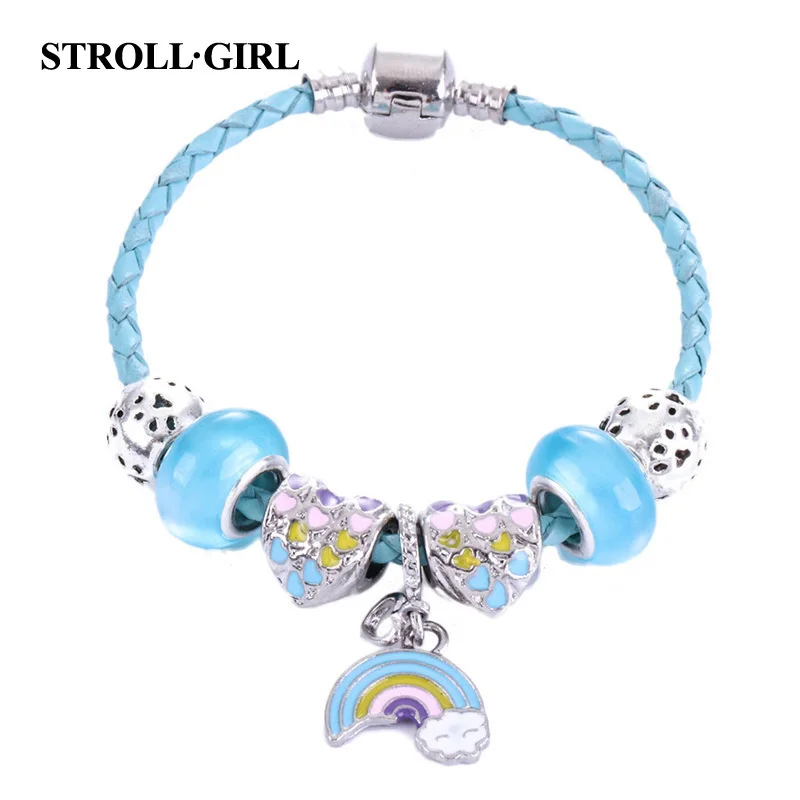Дизайн европейский браслет Diy Радужная подвеска синее муранское стекло бисер кожа подвески для создания браслета на День Святого Валентина подарок