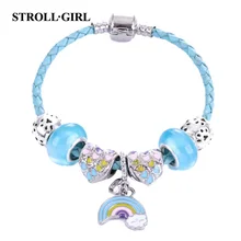 Дизайн европейский браслет Diy Радужная подвеска синее муранское стекло бисер кожа подвески для создания браслета на День Святого Валентина подарок