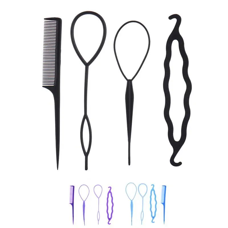 

4Pcs/ Set Hair Disk Pull Hairpins Clips Comb Barrette Styling Tools Kit Braiding Donut Bun Maker Hairdressing Accessories