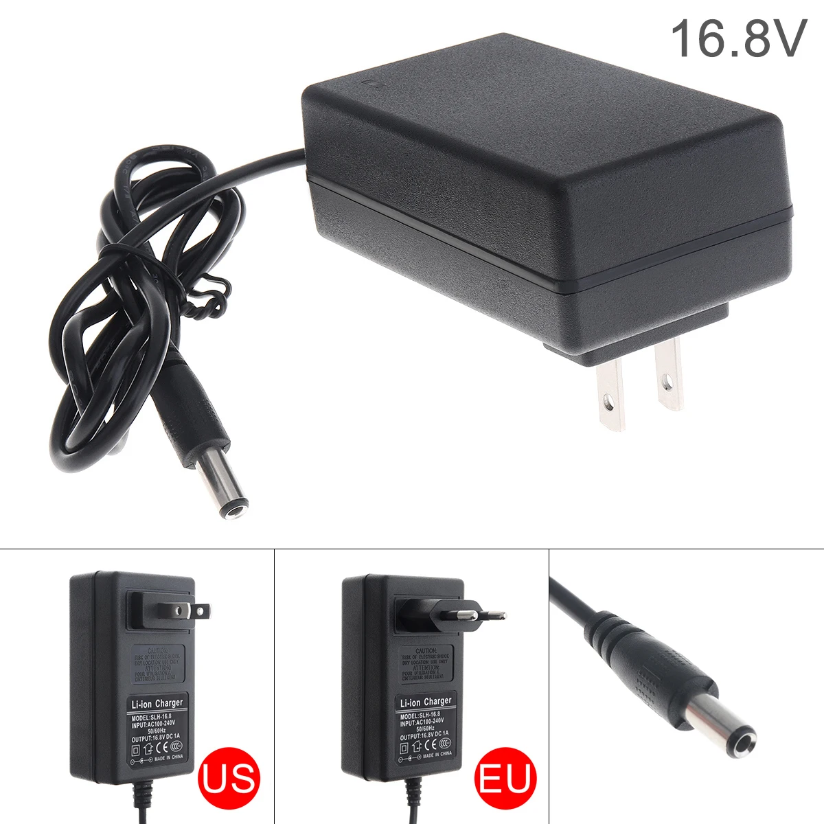 

90cm 16.8V Power Adapter Charger with EU Plug and US Plug for Lithium Electric Drill / Electric Screwdriver