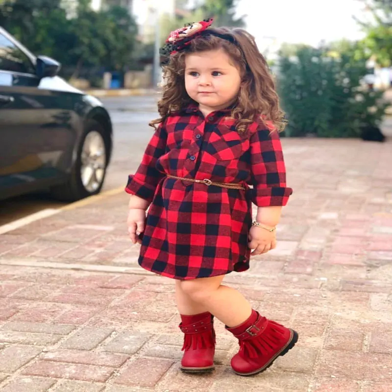 

2019 Christmas Newborn Kids Baby Girls Plaid Princess Party Long Sleeve Dress Dropshipping Baby Clothes