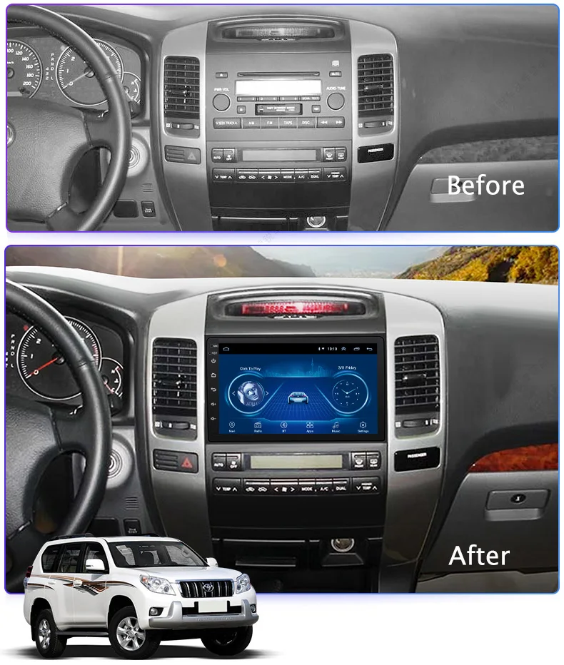 Excellent 9 inch Android 8.1 For Toyota Prado 2004-2009 HD Car DVD Player GPS Navigation Radio support rear camera SWC 1