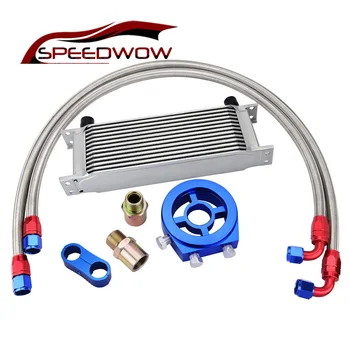 

SPEEDWOW Silver Color Oil Filter Cooler Sandwich Adapter+AN10 Swivel Hose Fitting With Divider Clamp +13 Row Oil Cooler Kit