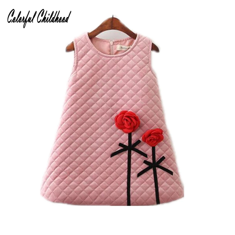 

2018 Christmas Girl Dress 3d Pattern Applique Velvet Thicken Vest Dress Big Kid Girls Winter Warm Sleeveless Dress Vestido Nia