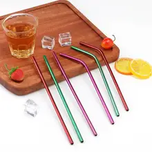 4 шт. многоразовые соломинки из нержавеющей стали изгиб/прямой набор щеток для мытья красные, зеленые, розовые Семейные напитки кофейные принадлежности