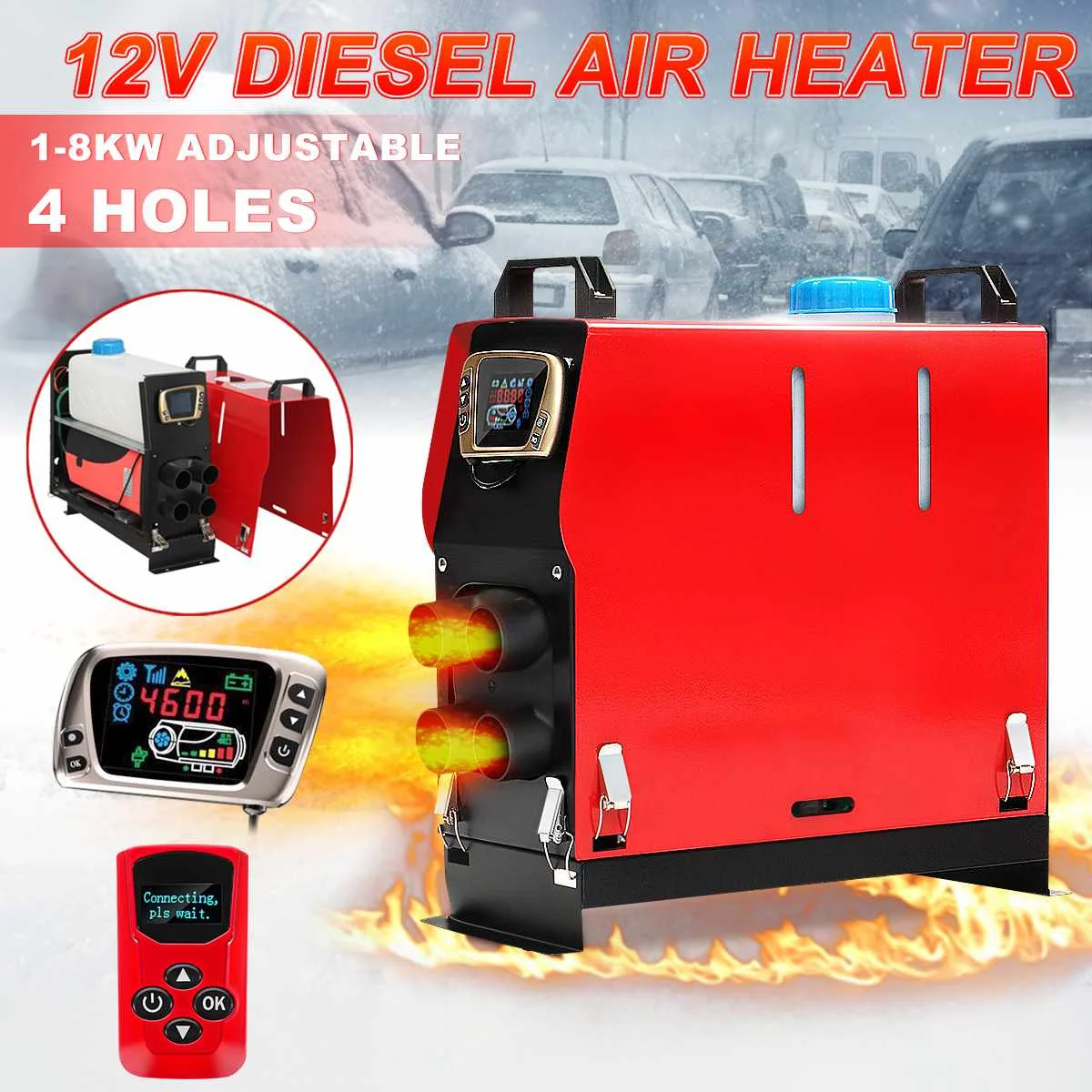 

All in One Adjustable 1-8KW 12V Car Heater Air Diesels Heater Parking Heater+Remote Control LCD Monitor for RV, Trailer, Boats