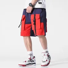Для мужчин хип-хоп стороны ленты на нескольких накладные карманы повседневные мужские шорты Лето мешковатые шорты в уличном стиле мужские бегунов короткие брюки 5XL