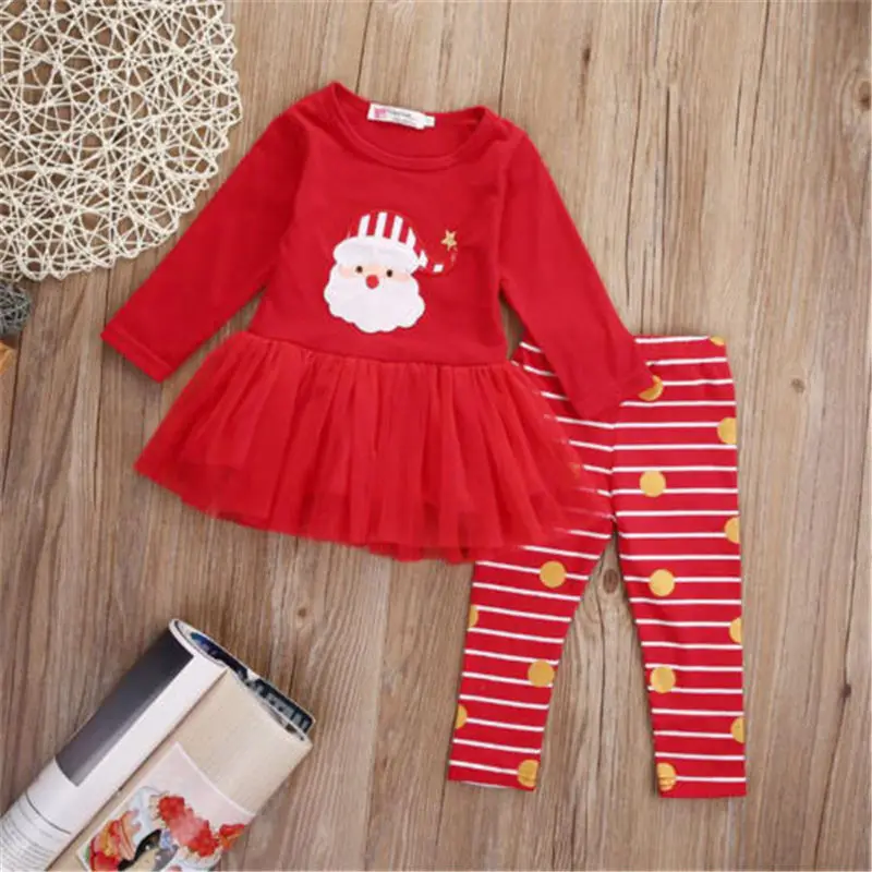 

Pudcoco Christmas Newborn Baby Girl Dresses Set Fashion Casual Carton Dress Floral Outfits Clothes Girl Sets Wholesale
