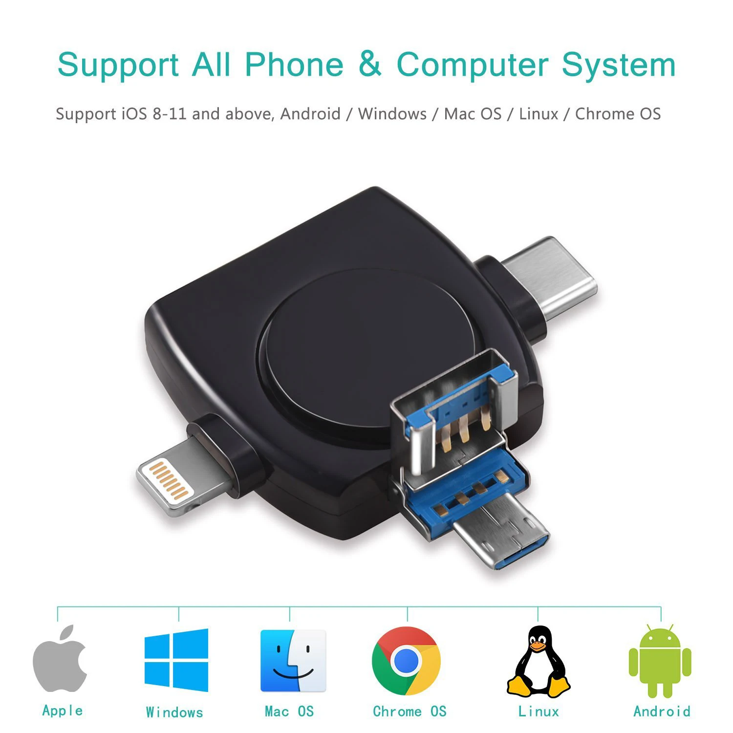 Характеристики 4 в 1 портативный мини SD кард-ридер, карта памяти Micro-SD USB C адаптер просмотра для iPhone iPad Android, Apple Mac, Com