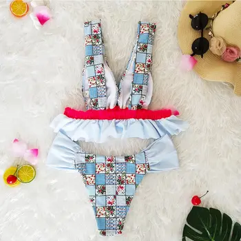

New Fashion Floral Beachwear Sexy Set Women Summer Swimwear Push-up Padded Clothes Set