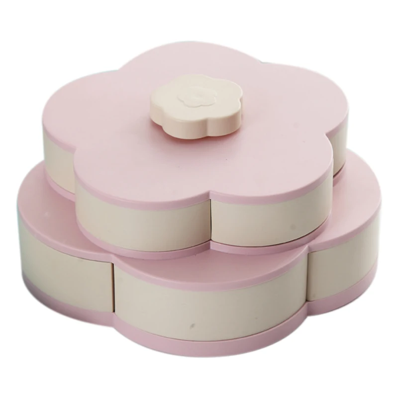 

Petal-Shape Rotating Snack Box Candy Tray Food Storage Box Wedding Candy Plates Double-Deck Dried Fruit Organizer Storage