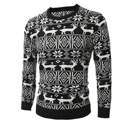 Зимний теплый Рождественский свитер Мужская мода олень принт пуловер свитер осень длинный рукав вязание Slim Fit мужской свитер
