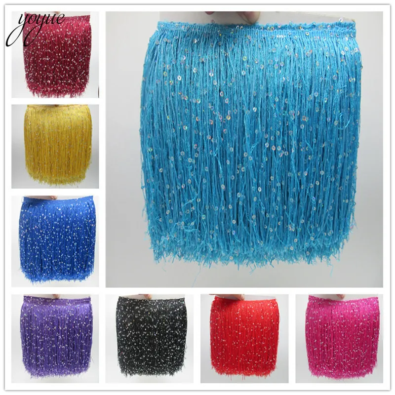

YOYUE 100meter/lot 20CM Long Lace Fringe Trim Tassel Fringe Trimming For Diy Latin Dress Stage Clothes Accessories Lace Ribbon