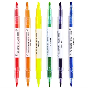 

6PCS Colorful Highlighter Pen Double Oblique Head and Fine Head Painting Pen Office Stationery School Supplies