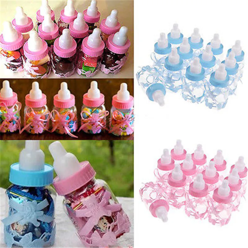 

12PCS Kids Baby Fillable Bottles Shower Favors Decor Keepsake Plastic Milk Bottle Fillable Bottles Shower Favors Bow Wholesales