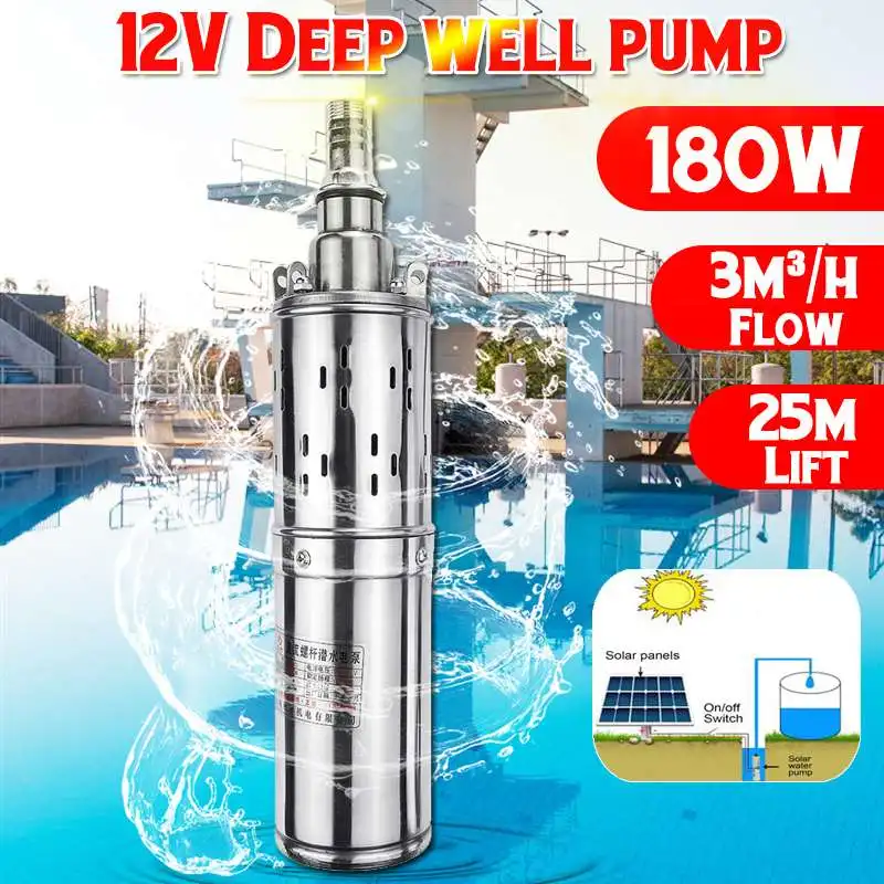 

Solar Water Pump 12V 180W 3000L/h 25m Deep Well Pump DC Screw Submersible Pump Irrigation Garden Home Agricultural