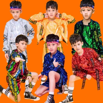 

Songyuexia Children's costume sequins boy hip-hop hip-hop suit fashion Jazz Costume walk show shelf drum Costume