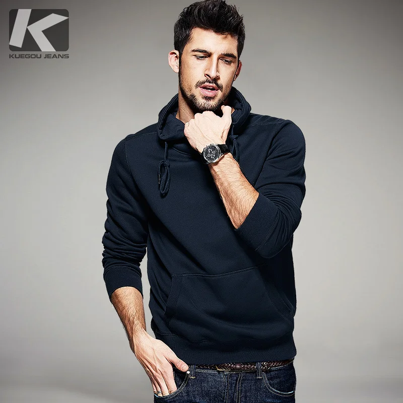 

New Spring Mens Casual Hoodies Turtleneck Thick Black Blue Brand Clothing For Man's Slim Hooded Pullover Clothes Tracksuit 6078
