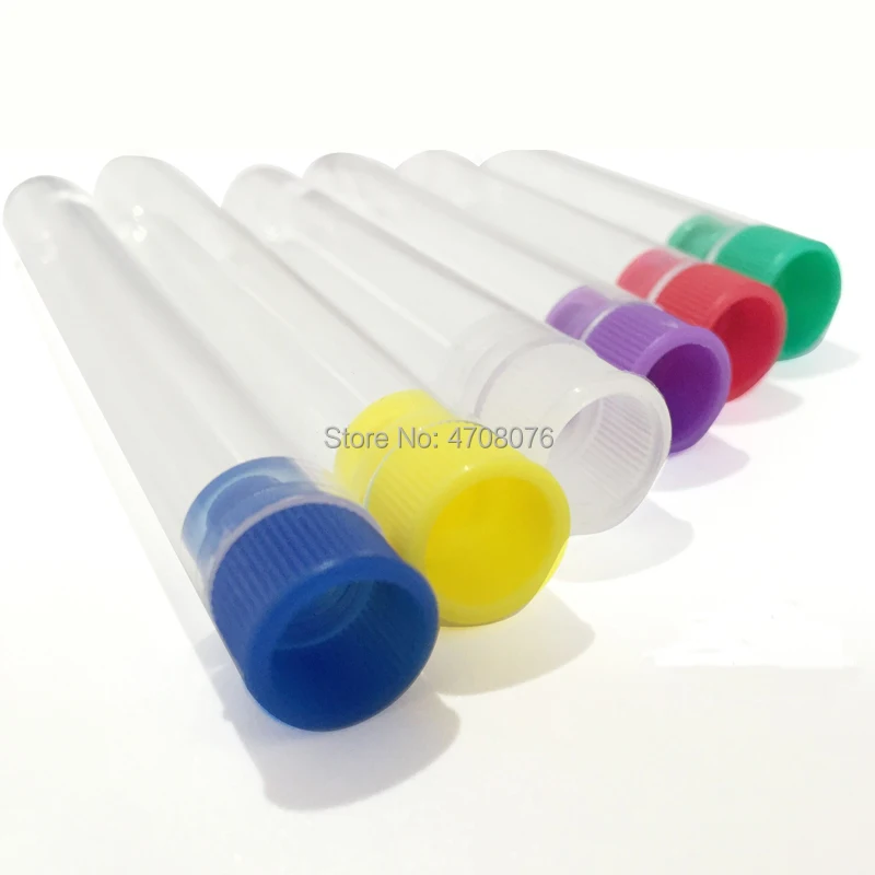 

16x100mm 50pcs/lot Plastic test tube with color lid transparent lab tube U-shaped bottom PS labware for scientific experiment