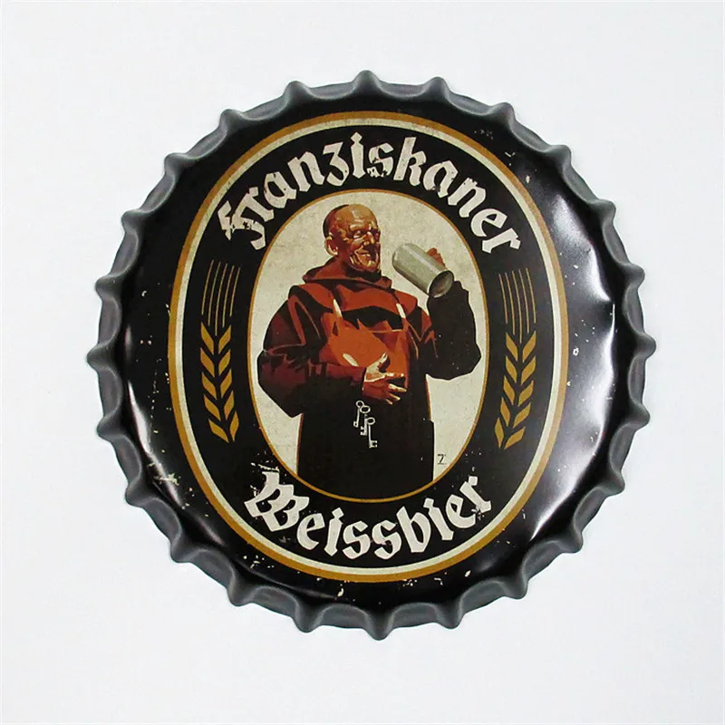 

35cm Metal Poster Sign Weissbier Round Bottle Cap Tin Signs Art Wall Decor House Cafe Bar Vintage Metal Signs Beer Cap