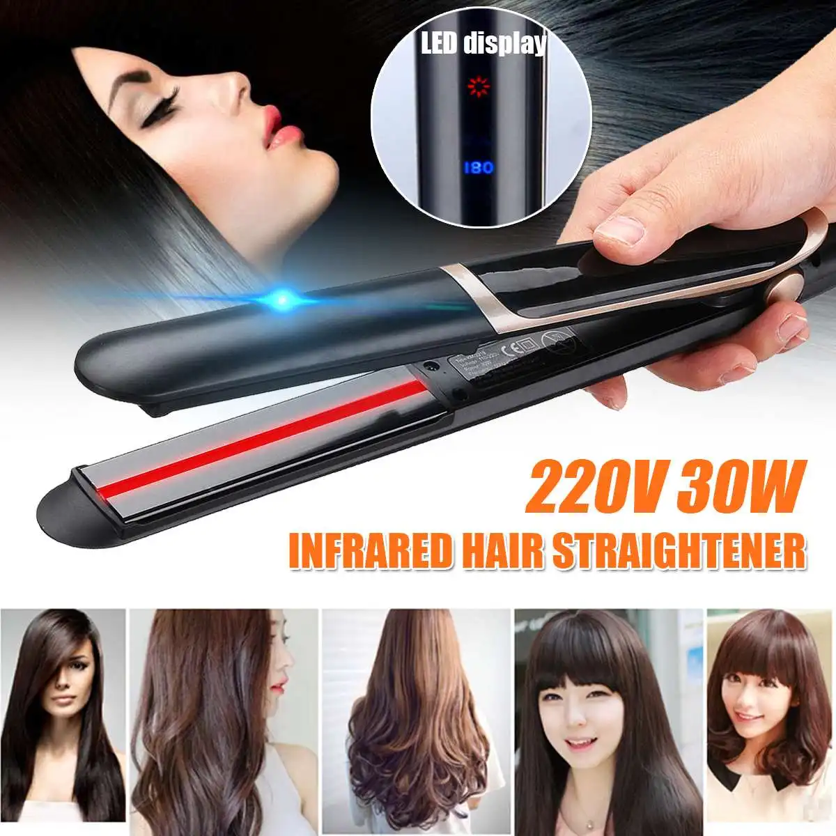 

220V Hair Infrared Straightener Ceramic Thermostatic Coating Styling Tool LED Display EU PLUG