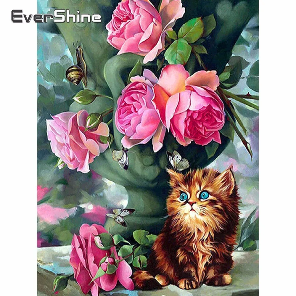 Evershine 5D Diamond Embroidery Full Display Flowers Cross Stitch Mosaic Sale Cat Rhinestones Pictures Painting | Дом и сад