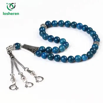 

LOSHEREN Blue Stones Tasbih 33 Beads Luxurious Rosary For Men Muslim Misbaha Islam Prayer Beads Bracelets Stone Tespih