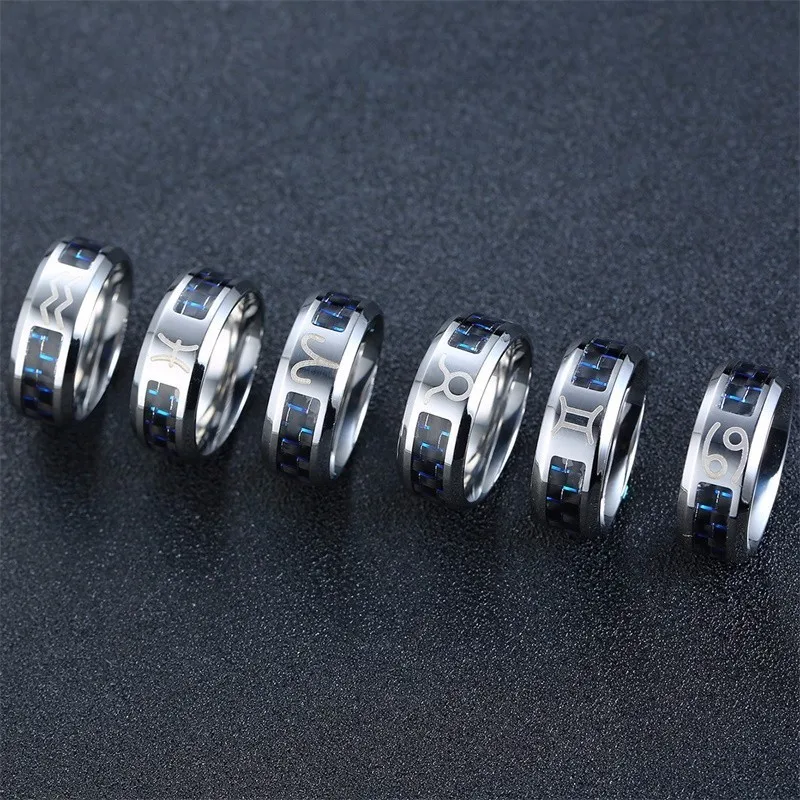 Vnox кольцо с созвездием овна для мужчин, 12 телефонов, нержавеющая сталь, с углеродным волокном, обручальное кольцо, повседневное мужское кольцо