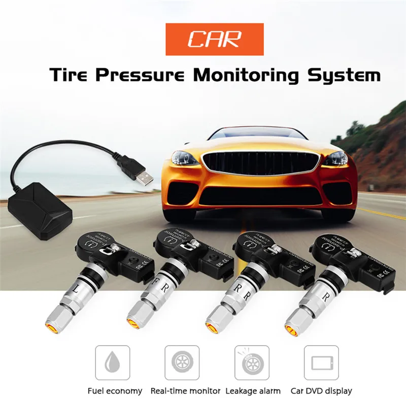 

2018 Car Tire Pressure Monitoring System USB TPMS for Android Navigation With 4 Internal External Sensor Tyre Pressure Alarm