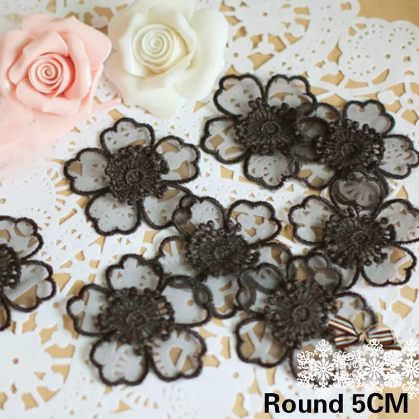 

5PCS 5CM Round White Black Tulle Organza 3D Flowers Lace Applique Guipure For Collar Neckline Bags Shoes Wedding Veil DIY Sewing