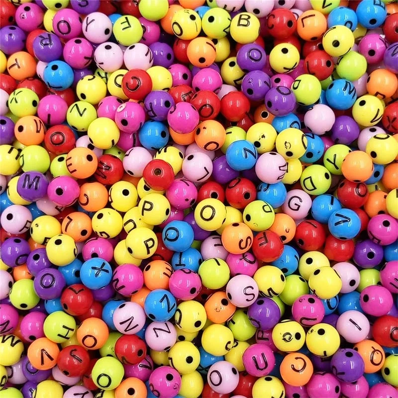 

100 Pcs/lot Acrylic Beads Jewelry Finding Lovely New For DIY Necklace Bracelet High-quality Round Shape Letter Smile Bead