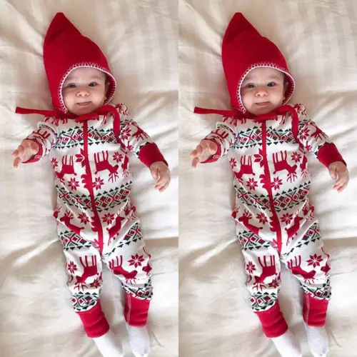 Pudcoco рождественские комбинезоны одежда для малышей для мальчиков и девочек рождественский молния красный Лось с длинным рукавом хлопок комбинезон одежды снаряжение костюм