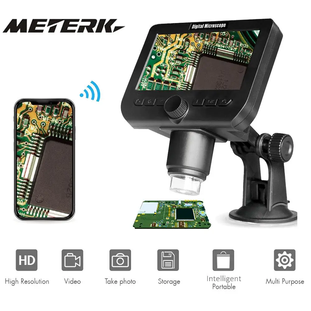 

1000X 2.0MP Wireless usb microscope 4.3 Inch Screen Digital Microscope with 8 LED Lights Suction Cup Base for soldering camera