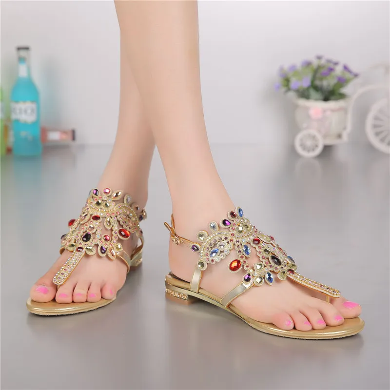 

Diamond Rhinestone Flat Bottom Rome Women's Shoes Sandals