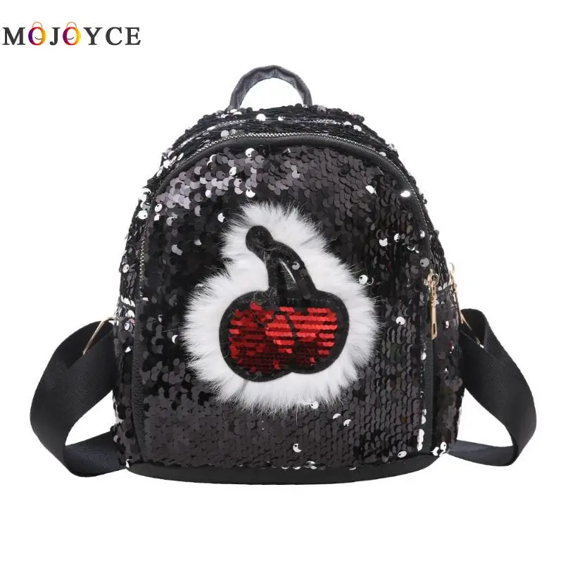 

Cherry Pattern Sequins Women Mini Backpack Teenage Girls PU Leather Shoulder Mochila Feminina Back pack