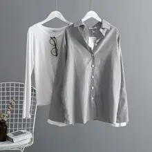 Korean Fashion Black Striped Shirt Women Double Flare Sleeve Vintage Shirt Spring Autumn Ladies Oversized Blouse chemise femme double striped blouse