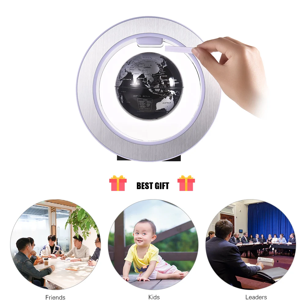 

4 Inch Magnetic Levitation Earth Globe World Map with LED Color Light Circular Shape Base for Children Educational Gift