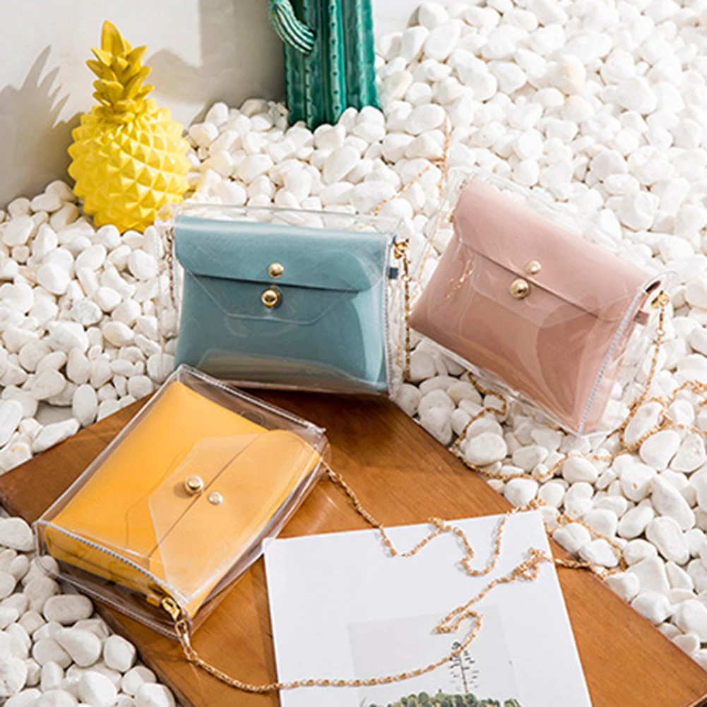شفافة حقائب كتف المرأة البسيطة الصلبة اللون محفظة حقائب الكورية نمط الفتيات الحلوى اللون Crossbody مخلب الهاتف محفظة حقيبة